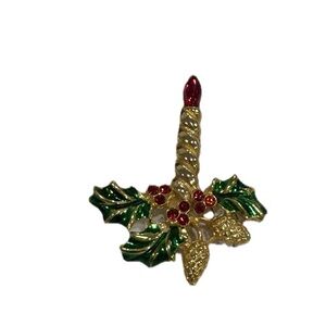 Vintage Vante Brooch Christmas Candle & Holly